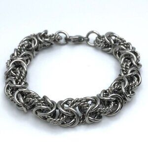 Silver Tone Byzantine Chain Bracelet 10 mm